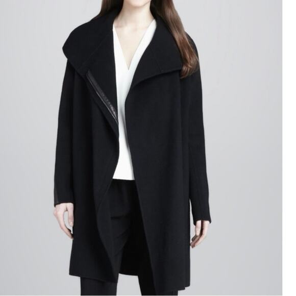 VINCE ASYMMETRIC MOCK NECK WOOL BLEND BLACK COAT‎ - Picture 5 of 14
